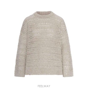 브루넬로 쿠치넬리 Crew 넥 스웨터 In Openwork Linen Yarn MCO564700C1600 T