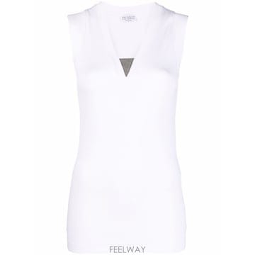 26SS 브루넬로 쿠치넬리 STRETCH 코튼 저지 탱크 탑 WITH PRECIOUS FAUX LAYERIN