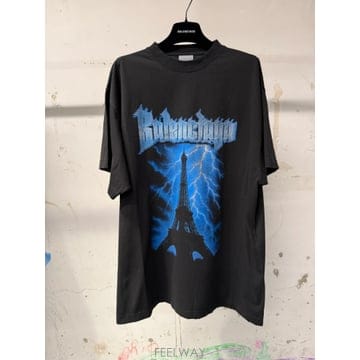 Balenciaga Paris Thunderstorm 오버사이즈 블랙 T 셔츠 850345TUVE71000