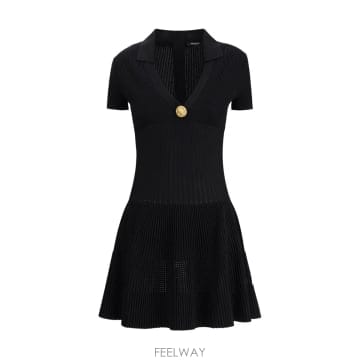 26SS Balmain Ribbed 드레스 with 숄더 pads GF1R7153KJ300PA TP57113
