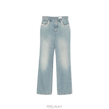 알렉산더 맥퀸 Washed 블루 코튼 데님 Straight 레그 Jeans 846044QMAD04383 TP