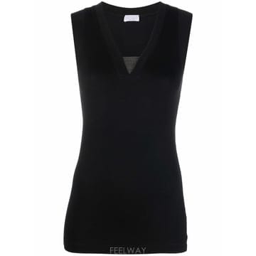 26SS 브루넬로 쿠치넬리 STRETCH 코튼 저지 탱크 탑 WITH PRECIOUS FAUX LAYERIN