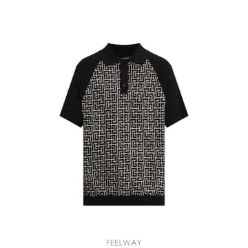 Balmain 모노그램 니트 폴로 셔츠 HH1GB095KI80 GFE TP979365231