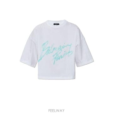 Balmain 그래픽 프린트 크롭 티셔츠 GF1EE145BD41 GXF TP979415885