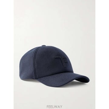 톰포드 네이비 가죽 트리밍 로고 자수 캐시미어 야구모자