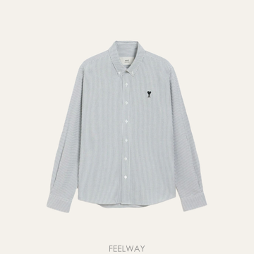 아미 스몰 하트 로고 스트라이프 코튼 옥스포드 버튼 다운 셔츠 HSH763CO0087039