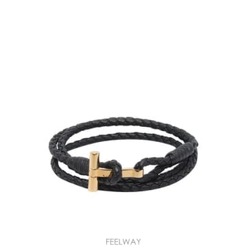 26FW 톰포드 브레이디드 레더 브레이슬릿 JM005 ICL002G NAA BLACK
