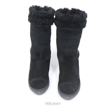 Chanel(샤넬) G30207 블랙 스웨이드 시어링 CC로고 여성부츠 35.5