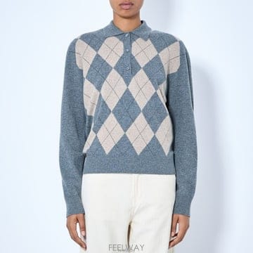 26 FW 로에 ROHE Argyle Mouline 울 폴로 니트 스웨터 420 23 421 072