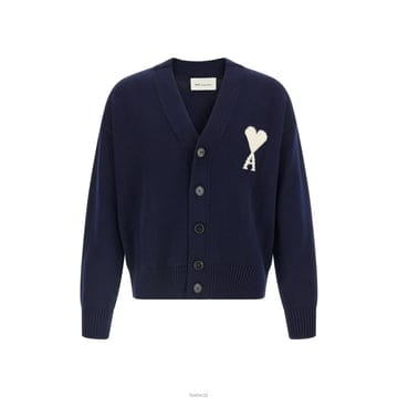 아미 26SS 여성 하트 로고 울 가디건 잉크에쿠르 UKC380 KN0156 A116