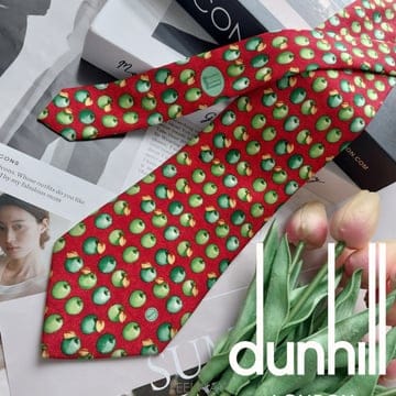 DUNHILL 던힐 실크 레드 풋사과 모티브 넥타이 9.4cm S~A+등급 k3203