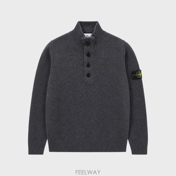 [스톤아일랜드] 26FW 와펜패치 울 블렌드 반집업 니트 차콜 남성 니트 L2S155100040 S00A3
