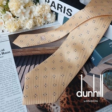 DUNHILL 던힐 실크 옐로우 기하 패턴 넥타이 9.7cm A+등급 e1647