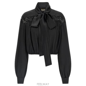 Saint Laurent 26SS ���ζ� ��ũ ž with ���̽� inserts 853054Y7G271000 TP57410362126SS ���ζ� ��ũ ž with ���̽� inserts 853054Y7G27100