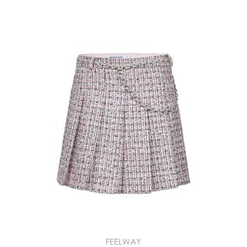 셀프포트레이트 플리츠 체인 벨트 미니 스커트 핑크
