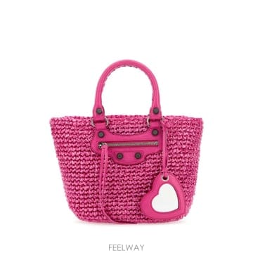 Balenciaga 24SS Balenciaga Fuchsia raffia ���� Le Cagole Panier �ڵ�� 7861824SS Balenciaga Fuchsia raffia ���� Le Cagole Panier 