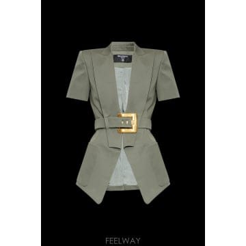26SS Balmain Asymmetric 블레이저 with 벨트 GF0SB225CG657GE TP57531