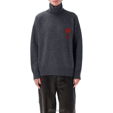 26FW 아미 Ami De Coeur 스웨터 in grey melange merino 울 니트 UKS8390
