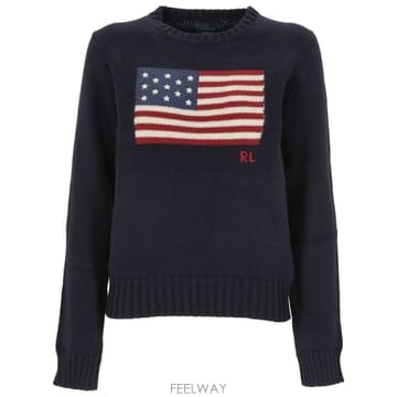 26FW 폴로 랄프 로렌 네이비 블루 Red 앤 화이트 코튼 점퍼 211896939001 TP57215069