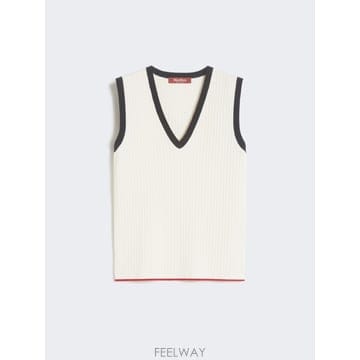 Max Mara 26SS �������� Canotta in filato di mista viscosa   BIANCO BLU 6326SS �������� Canotta in filato di mista viscosa   BIA