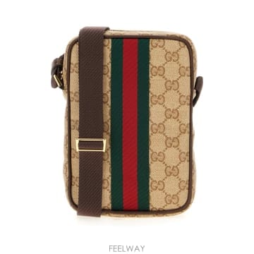 구찌 미니 GG 백 with Web stripe in 샌드 베이지 coated fabric A002SJFAF