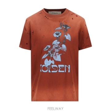 26SS 골든구스 Rust colored 코튼 T 셔츠 with floral 프린트 GWP01220P0023
