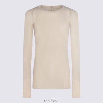 26SS 릭오웬스 베이지 T 셔츠 With Ribbed Design 앤 Round 넥 In Viscose 앤