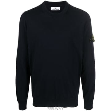 25SS 스톤아일랜드 블루 T 셔츠 with 롱 Sleeves 앤 Side 로고 Patch in 울 Man 