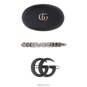 26SS 구찌 블랙 레더 앤 metal hair clips 셋 8550603HBH51081 TP5756905