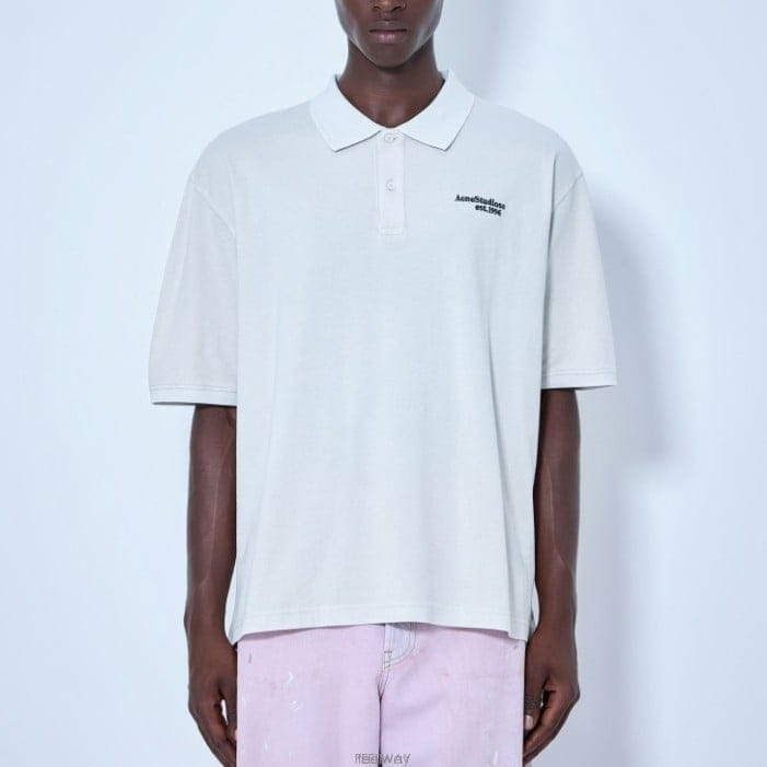26 FW est 1996 미니멀 로고 자수 워시드 폴로 셔츠 화이트 BL0433 100