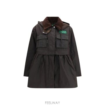 바버 X 가니 페플럼 왁스 재킷 브라운