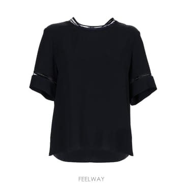 26SS 파비아나 필리피 쇼트 슬리브 실크 새틴 블라우스 with transparent inserts TPD