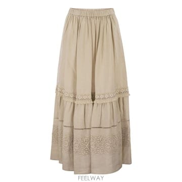 26SS 막스마라 WKIPALLORE   롱 linen 스커트 with 레이스 inserts 26151010