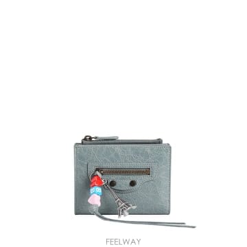 26FW Balenciaga Le 시티 bifold 램 스킨 왈렛 in 블루 grey 8463602ACOT4