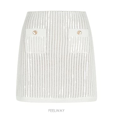 셀프 포트레이트 시퀸 크로셰 미니 스커트 WHITE