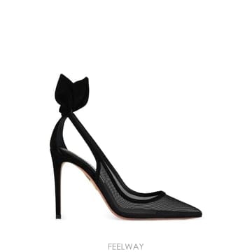 26FW Aquazzura 블랙 보우 타이 pumps in mesh 앤 suede DENHIGP1FMD000