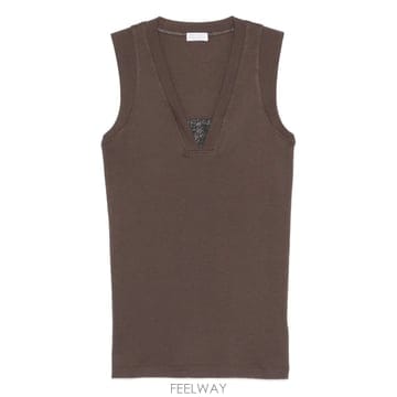 26SS 브루넬로 쿠치넬리 STRETCH 코튼 저지 탱크 탑 WITH PRECIOUS FAUX LAYERIN