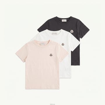 26SS 몽클레어 키즈 로고 패치 반팔 티셔츠 - 핑크 화이트 블랙 (3pack) L1 954 8C000