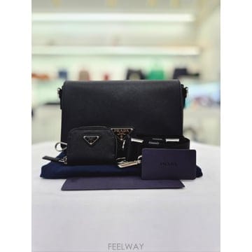 프라다 사피아노 블랙 레더 숄더 크로스백 2VD059