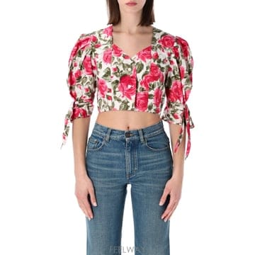26SS chloe CROPPED 탑 코튼 POPLIN WITH PUFF SLEEVES CH26UHT3031