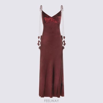 26SS Self portrait 버건디 Satin Flower Midi 드레스 RS26218MBUBURGU
