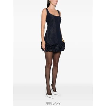 26SS Self portrait Indigo 데님 3D Flower 미니 드레스 RS26821SBLBLUE