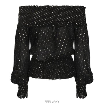 26SS Self portrait 블랙 앤 골드톤 Chiffon 탑 RS26156TBBBLACK TP5754