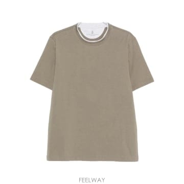 26SS 브루넬로 쿠치넬리 T 셔츠 With Faux Layering M0B137427CUX24 TP5704