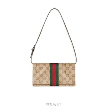 구찌 베이지 크로스바디 백 with GG all over motif 앤 Web detail in fabric