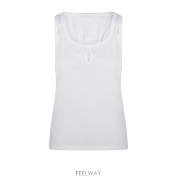 빅토리아 베컴 화이트 코튼 앤 리넨 블렌드 스플릿 탱크 탑