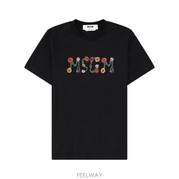 MSGM 26SS Msgm T ���� girocollo in cotone con stampa �ΰ� a contrasto26SS Msgm T ���� girocollo in cotone con stampa �ΰ� a