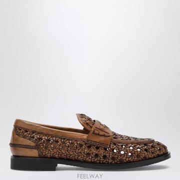 26SS 미우미우 Cognac colored woven 레더 penny 로퍼 5D683E0153ZN7F004
