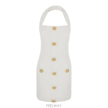 Balmain 25SS Balmain �̴� ȭ��Ʈ �巹�� With Halterneck �� Jewel Buttons In T25SS Balmain �̴� ȭ��Ʈ �巹�� With Halterneck �� Jew