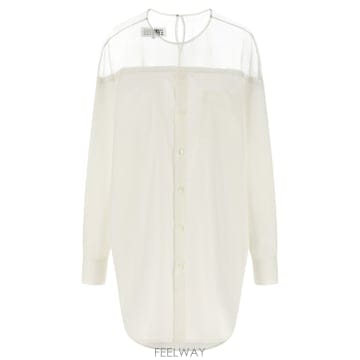 Maison Margiela 26SS �������������� ��ư ���� with sheer panels in off ȭ��Ʈ S62NH0053M3526SS �������������� ��ư ���� with sheer panels in off